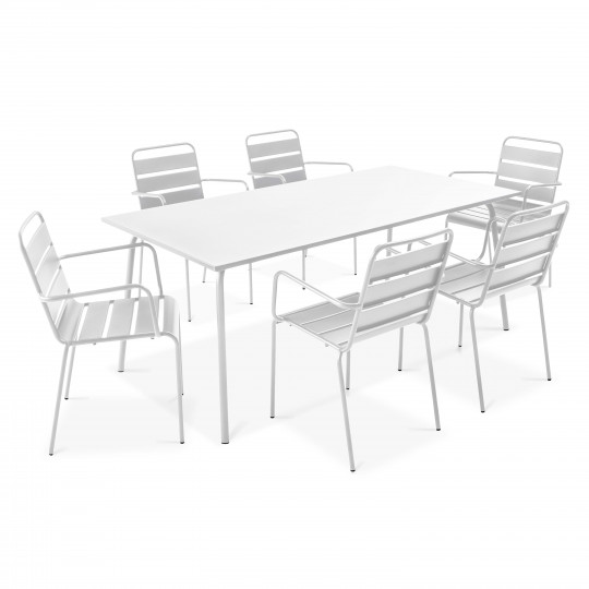 Table de jardin rectangulaire + 6 chaises empilables avec accoudoirs | Oviala