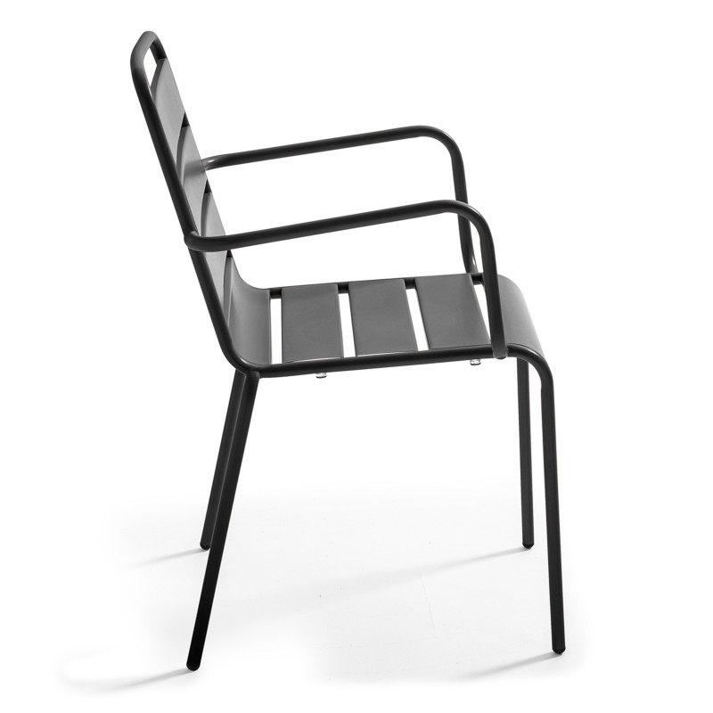 Table de jardin rectangulaire 180 x 90 cm et 6 chaises avec accoudoirs en métal