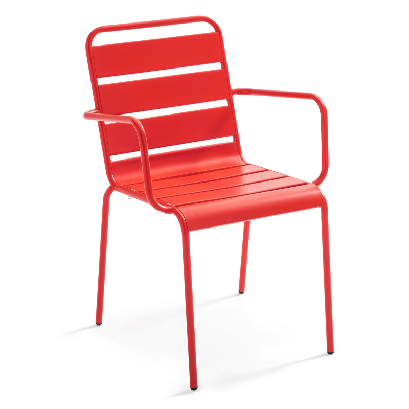 Table de jardin rectangulaire 180 x 90 cm et 6 chaises avec accoudoirs en métal