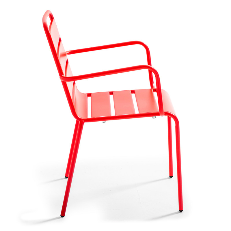 Table de jardin rectangulaire 180 x 90 cm et 6 chaises avec accoudoirs en métal