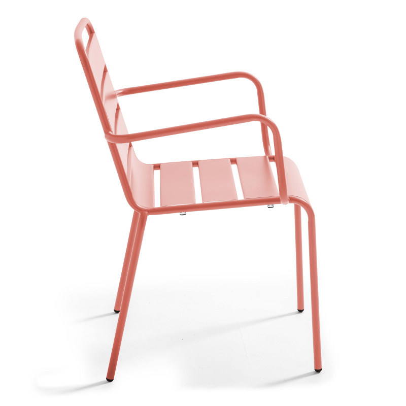 Table de jardin rectangulaire 180 x 90 cm et 6 chaises avec accoudoirs en métal