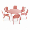Table de jardin ronde Ø120 x 72 cm et 6 chaises en métal