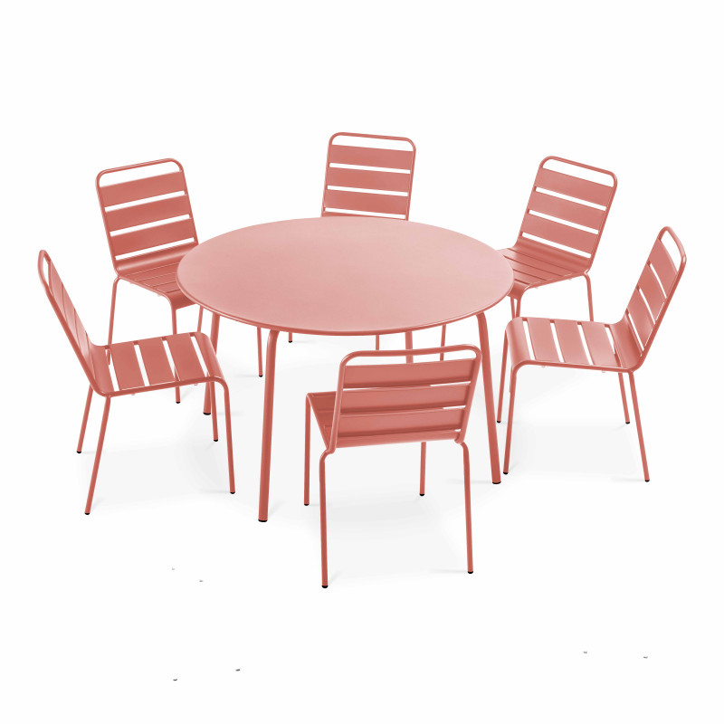 Table de jardin ronde Ø120 x 72 cm et 6 chaises en métal