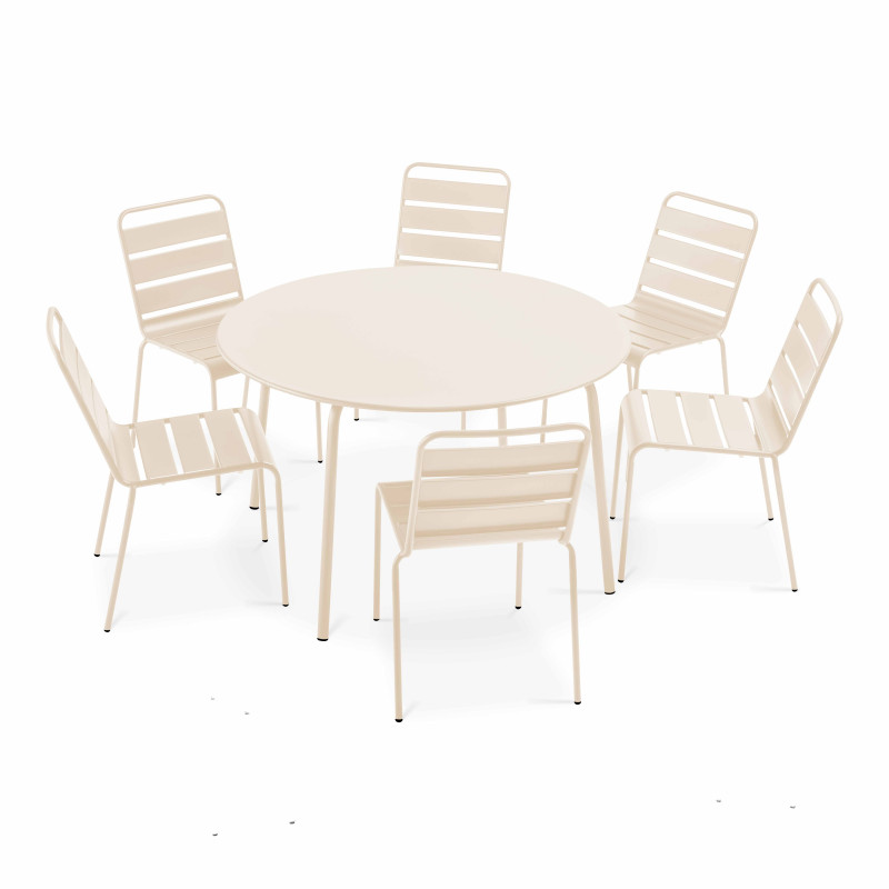Table de jardin ronde Ø120 x 72 cm et 6 chaises en métal