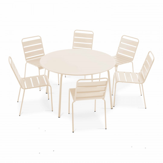 Table de jardin ronde et 6 chaises en métal  robuste et design | Oviala