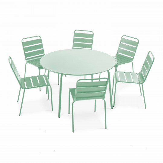 Table de jardin ronde et 6 chaises en métal robuste et design | Oviala