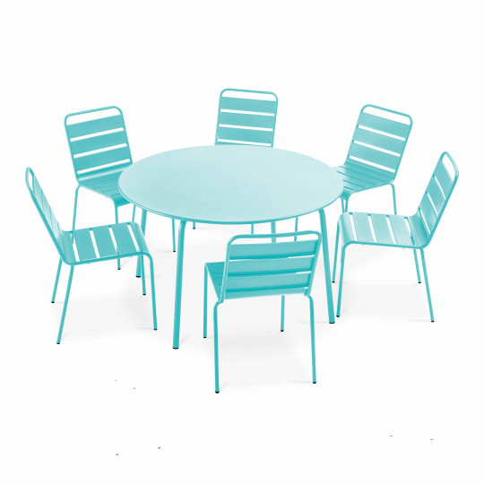 Table de jardin ronde et 6 chaises en métal  robuste et design | Oviala