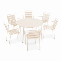 Table de jardin ronde Ø120 x 72 cm et 6 chaises avec accoudoirs en métal