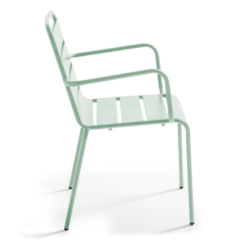 Table de jardin ronde Ø120 x 72 cm et 6 chaises avec accoudoirs en métal