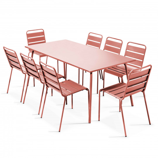 Table de jardin rectangulaire 180 x 90 cm et 8 chaises en métal