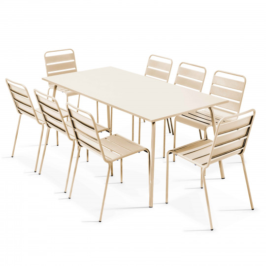 Table de jardin rectangulaire + 8 chaises en métal empilables | Oviala
