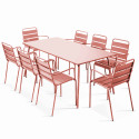 Table de jardin rectangulaire 180 x 90 cm et 8 chaises avec accoudoirs en métal