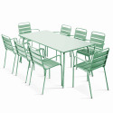 Table de jardin rectangulaire 180 x 90 cm et 8 chaises avec accoudoirs en métal
