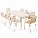 Table de jardin rectangulaire 180 x 90 cm et 8 chaises avec accoudoirs en métal