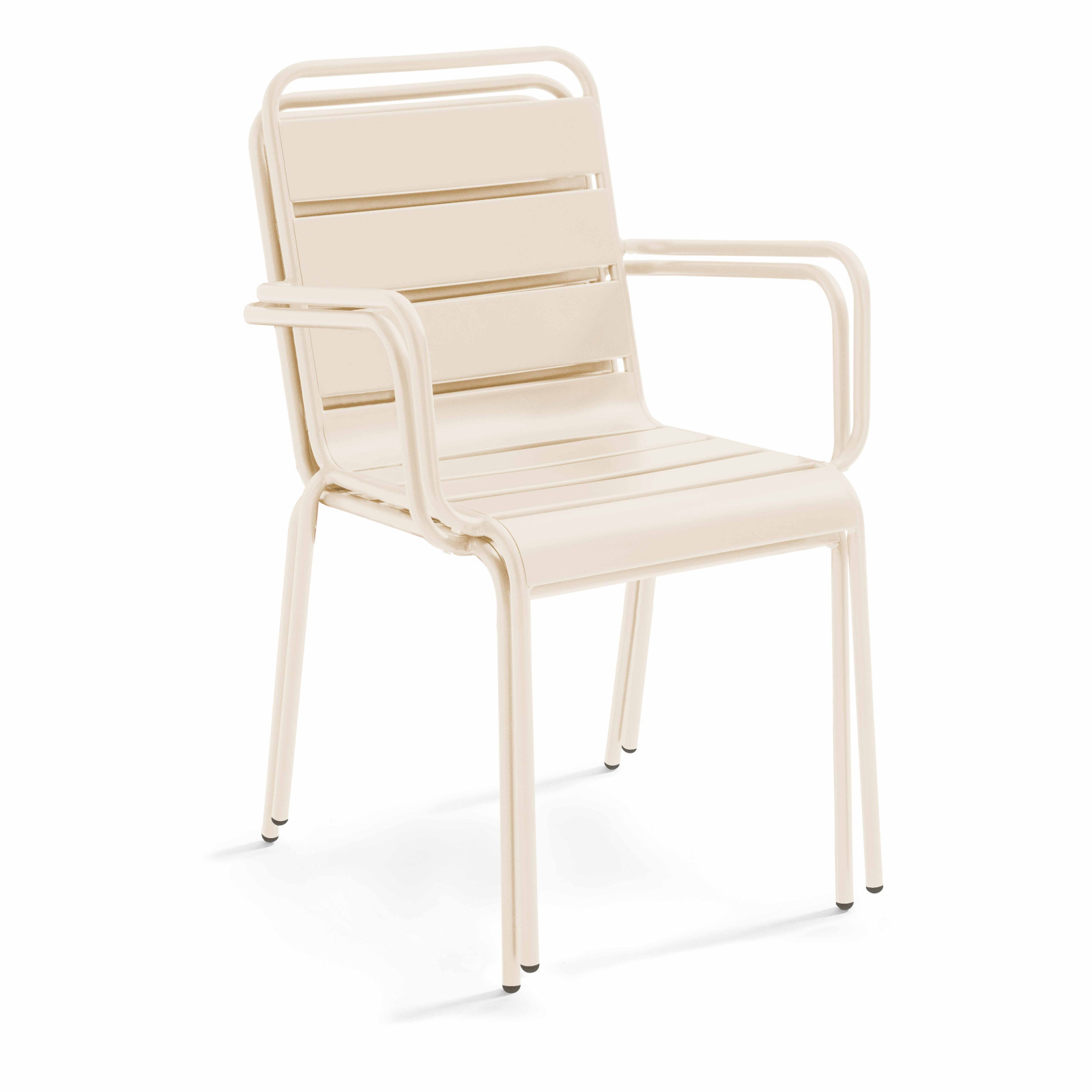 Table de jardin rectangulaire 180 x 90 cm et 8 chaises dépareillés avec accoudoirs en métal