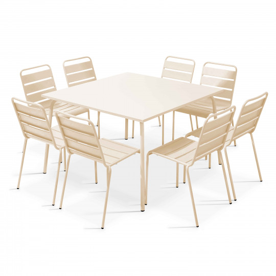 Table de jardin carrée + 8 chaises en métal moderne | Oviala