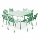 Table de jardin carrée 120 x 120 cm en métal et 8 chaises en métal