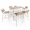 Table haute de jardin 120 x 60 cm et 6 chaises hautes en métal