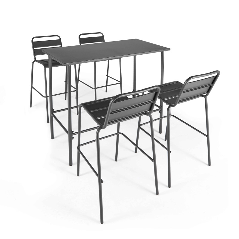 Ensemble table haute rectangulaire + 4 chaises hautes