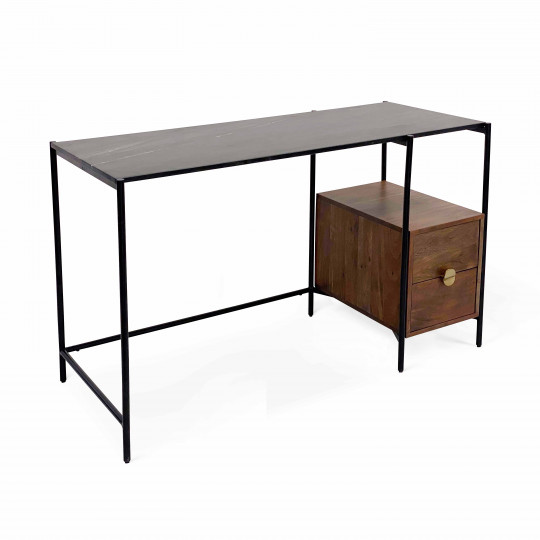 Bureau en marbre avec caisson de rangement en acacia massif