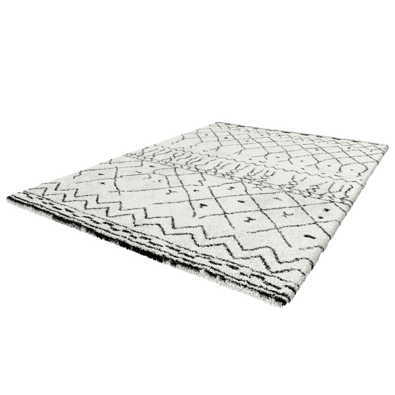 Tapis rectangulaire blanc à poils longs en polypropylène