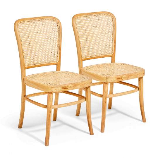 Lot de 2 chaises en rotin naturel et teck massif