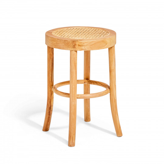 Tabouret en rotin naturel et teck massif