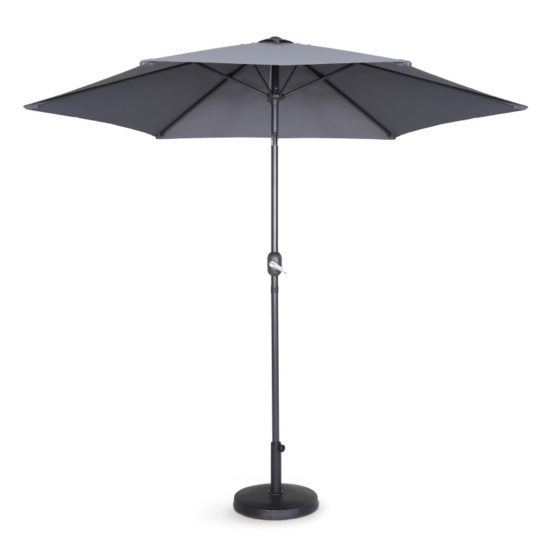 Ensemble parasol droit inclinable 180g/m² (Ø3m) avec pied pliant + 4 dalles à lester remplissables