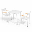 Table de jardin carrée 75 x 75 cm et 2 chaises avec accoudoirs en aluminium et bois