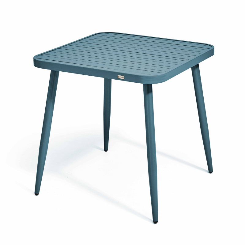 Table de jardin carrée 75 x 75 cm et 2 chaises avec accoudoirs en aluminium et bois