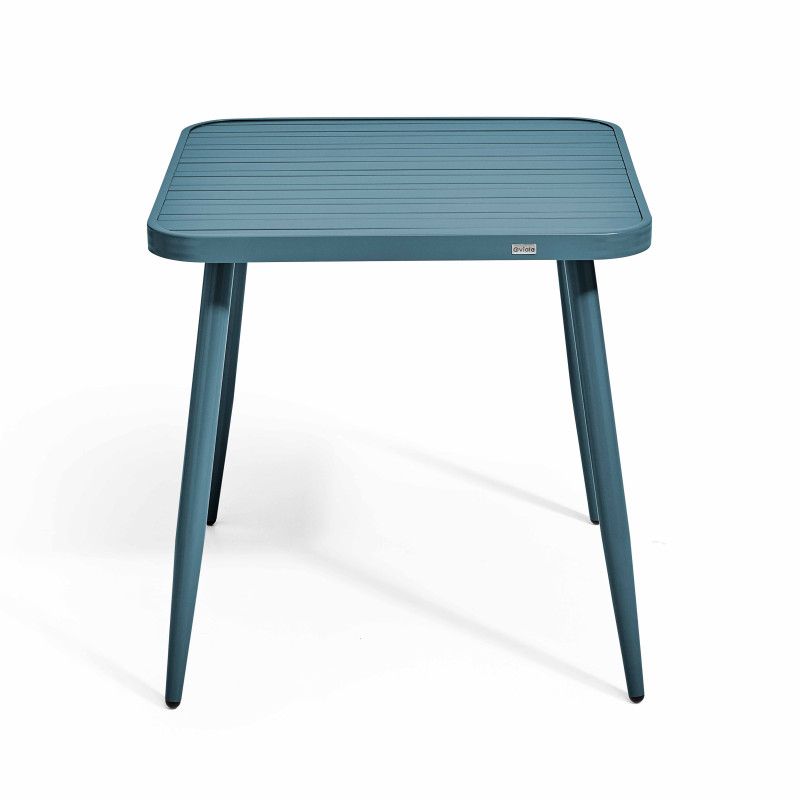 Table de jardin carrée 75 x 75 cm et 2 chaises avec accoudoirs en aluminium et bois (2/7)