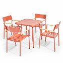 Table de jardin carrée 75 x 75 x 76 cm et 4 chaises avec accoudoirs en aluminium et bois