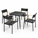 Table de jardin carrée 75 x 75 x 76 cm et 4 chaises avec accoudoirs en aluminium et bois