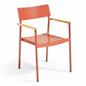 Table de jardin rectangulaire 150 x 75 cm avec 4 chaises avec accoudoirs en aluminium et bois