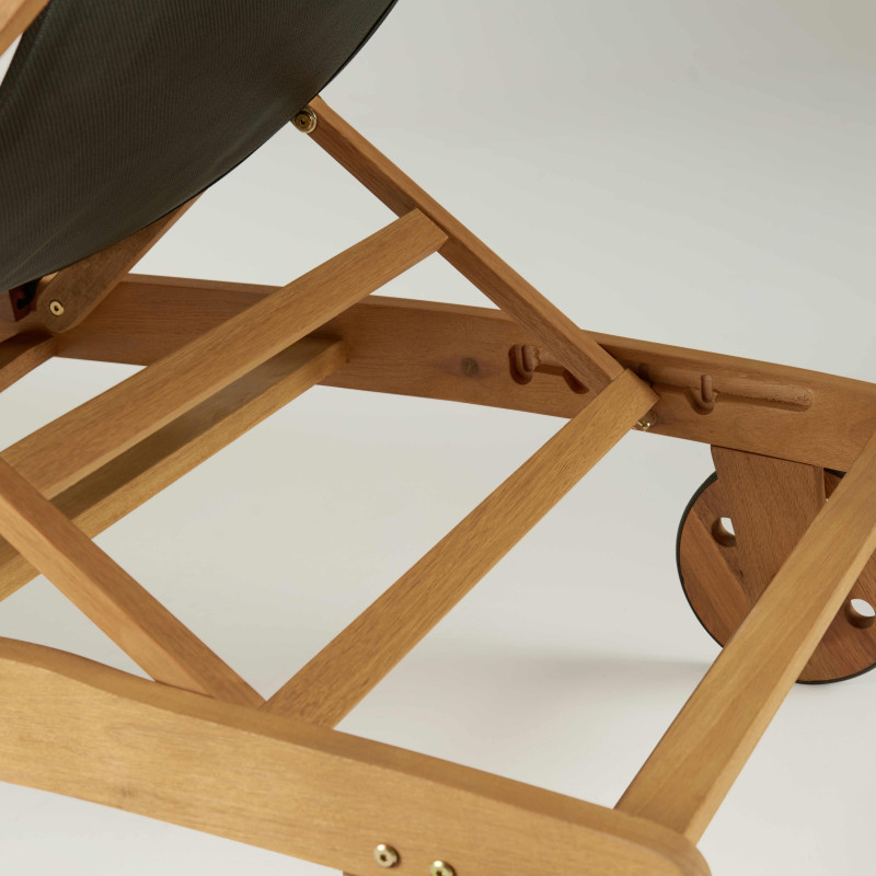 Lot de 2 bains de soleil en bois FSC avec roues, inclinables 5 positions