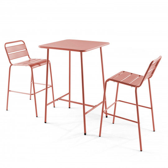 Table haute de jardin bistrot carrée en métal 70x70 cm et 2 chaises hautes | Oviala