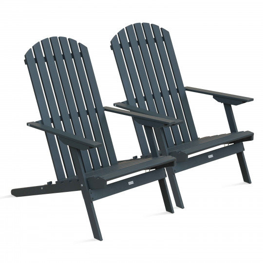 Lot de 2 fauteuils relax pliant inclinable 3 positions en bois d'eucalyptus