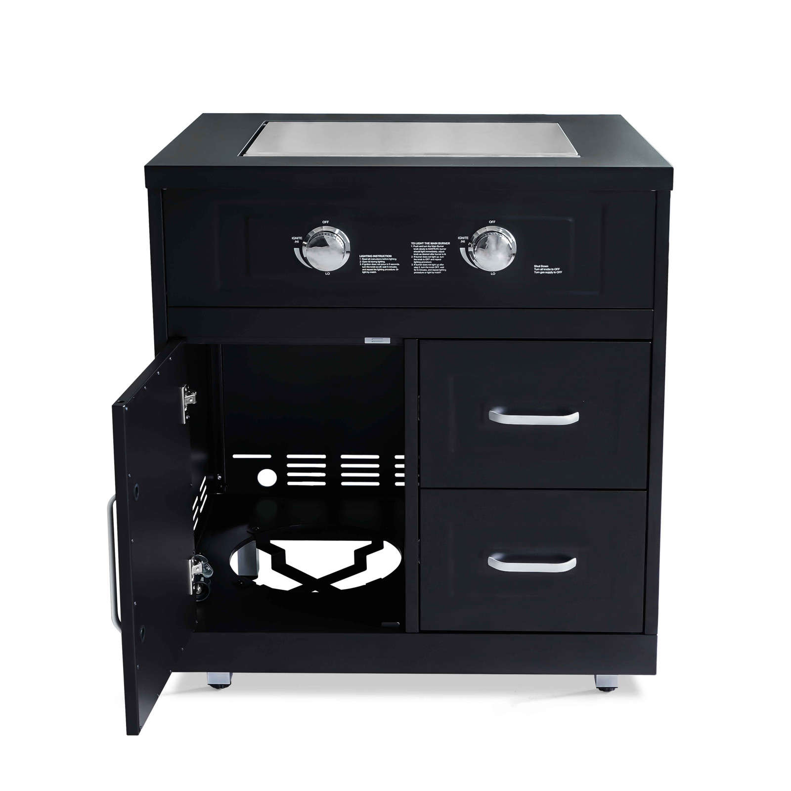 Meuble gazinière acier 2 brûleurs pour cuisine extérieure