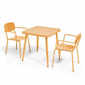 Table de jardin carrée 75 x 75 cm et 2 chaises avec accoudoirs en aluminium
