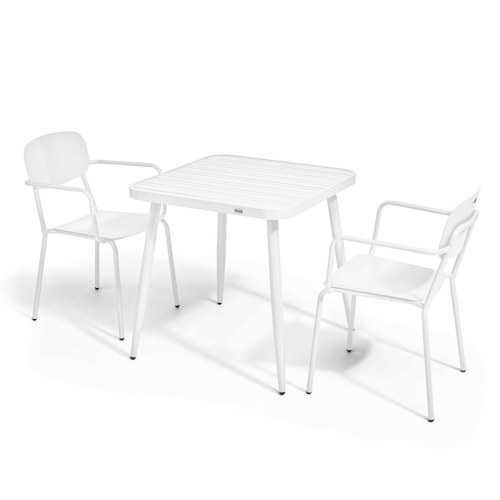 Table de jardin carrée 75 x 75 cm et 2 chaises avec accoudoirs en aluminium