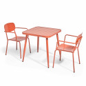 Table de jardin carrée 75 x 75 cm et 2 chaises avec accoudoirs en aluminium