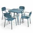Table de jardin carré 75 x 75 cm et 4 chaises avec accoudoirs en aluminium