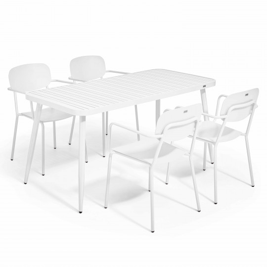 Table de jardin en aluminium 150x75 cm et 4 chaises avec accoudoirs | Oviala