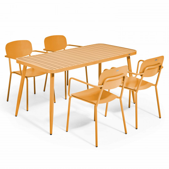 Table de jardin en aluminium 150x75 cm et 4 chaises avec accoudoirs | Oviala