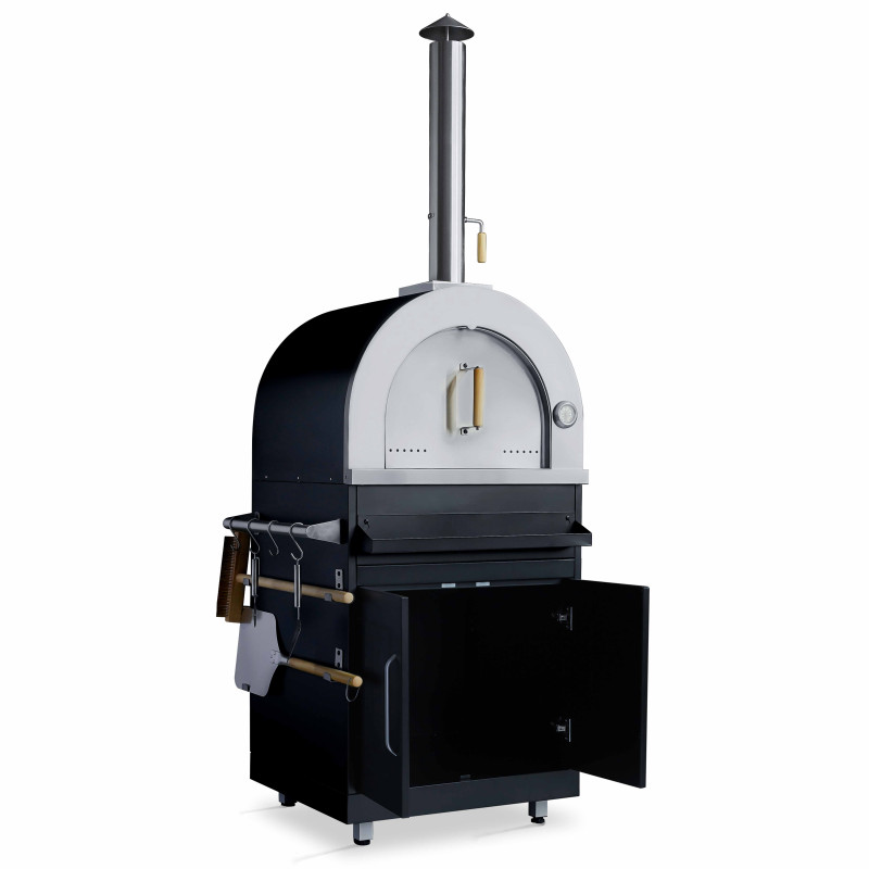 Cuisine d’extérieur d'angle en acier 7 éléments dont 3 modules de cuisson et évier