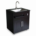 Cuisine d’extérieur d'angle en acier 7 éléments dont 3 modules de cuisson et évier