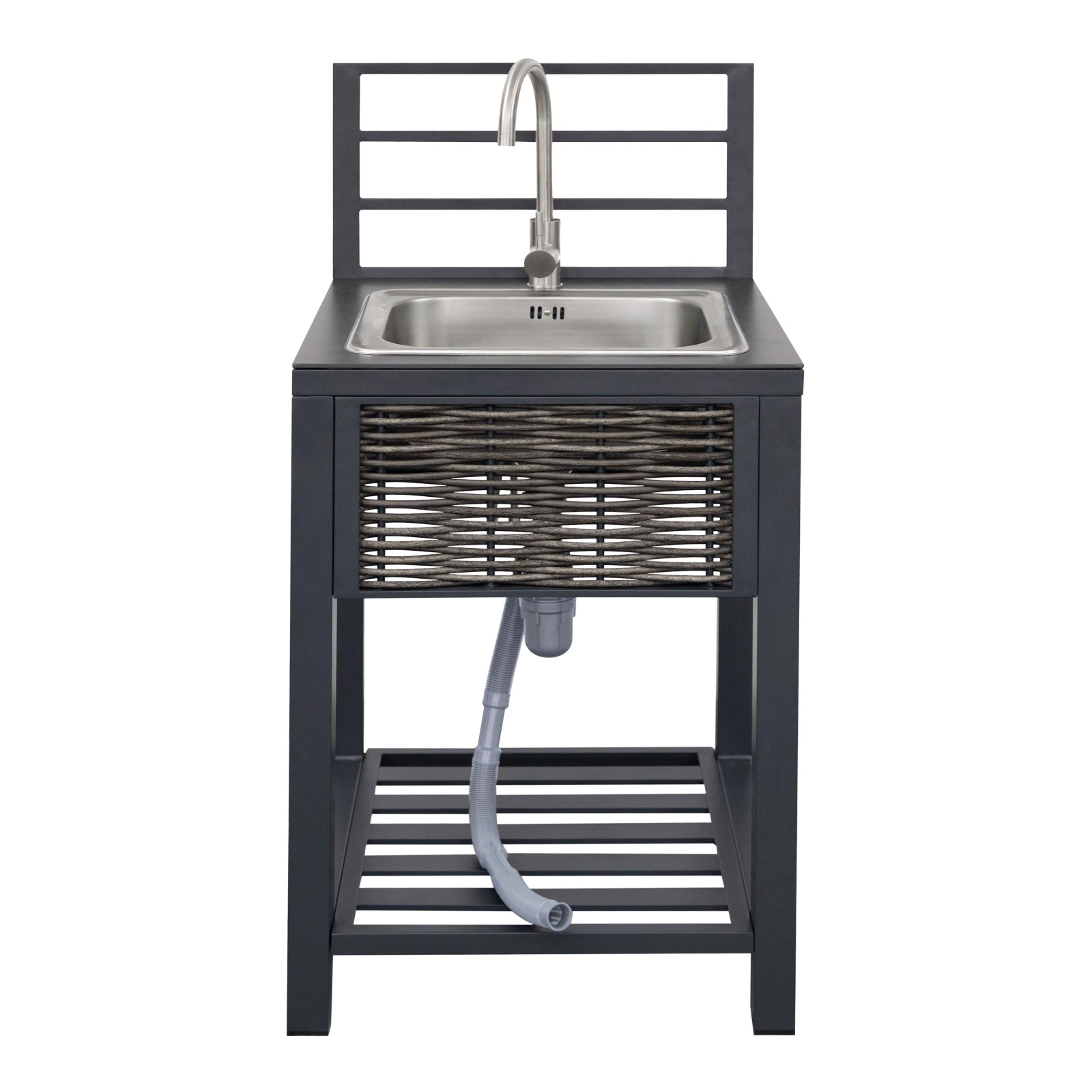 Meuble évier en aluminium et résine tressée pour cuisine extérieure