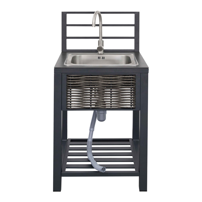 Meuble évier en aluminium et résine tressée pour cuisine extérieure