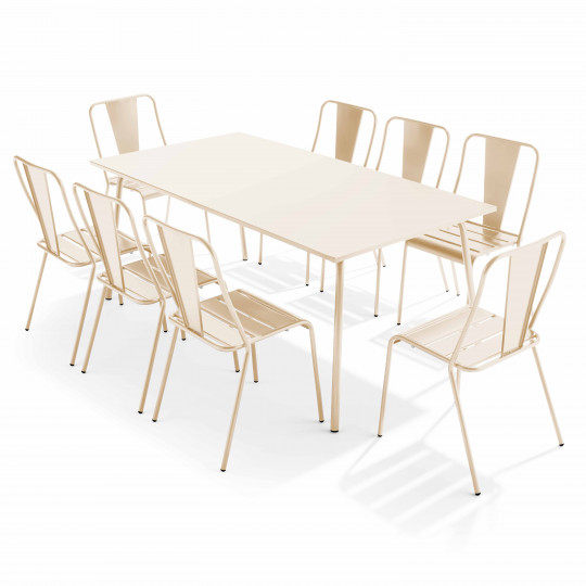 Table de jardin en métal 180x90 cm et 8 chaises | Oviala
