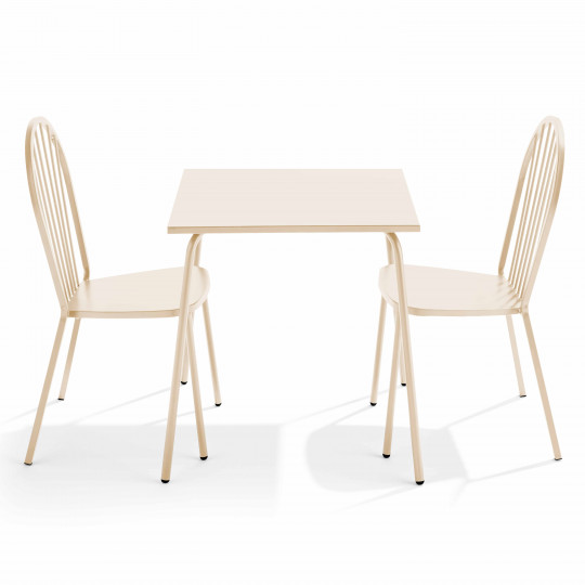 Table de jardin bistrot carrée en métal 70x70 cm et 2 chaises | Oviala